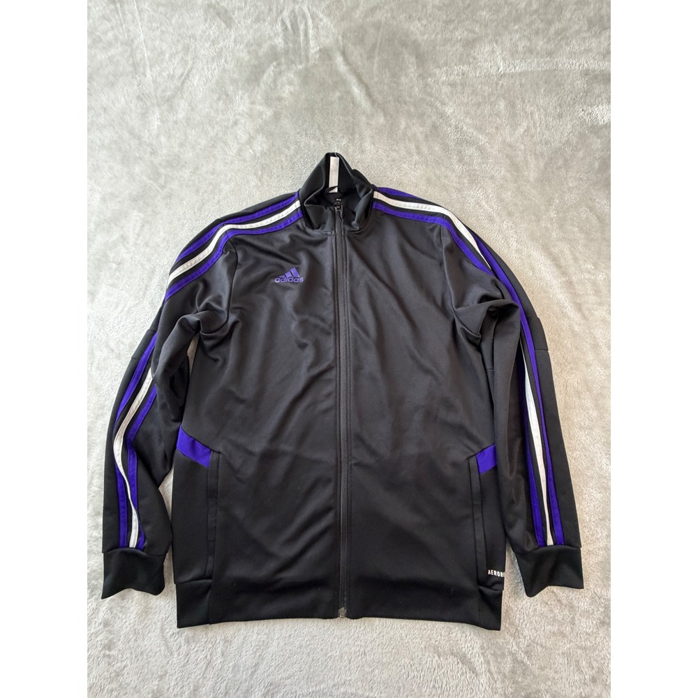 Adidas Track Jacket Mens L Black Purple White 3-Stripe Full Zip GI4669